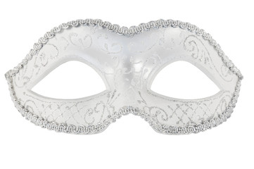 silver theater mask, close-up, isolate on a white background