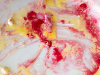 Top view on empty dirty plate after eating Ukrainian vareniky dessert