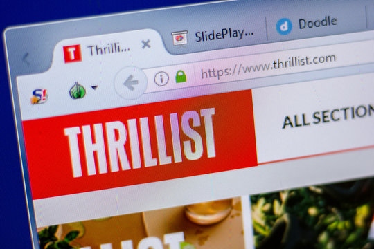 Ryazan, Russia - June 05, 2018: Homepage of Thrillist website on the display of PC, url - Thrillist.com.