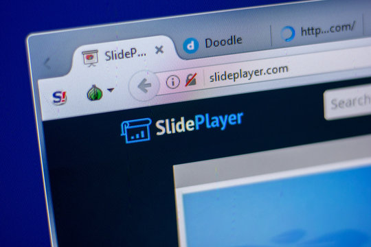 Ryazan, Russia - June 05, 2018: Homepage of SlidePlayer website on the display of PC, url - SlidePlayer.com.