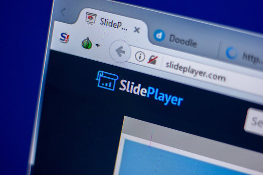 Ryazan, Russia - June 05, 2018: Homepage of SlidePlayer website on the display of PC, url - SlidePlayer.com.
