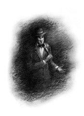 Obraz na płótnie Canvas Male singer hand drawn charcoal drawing. Musicians series.