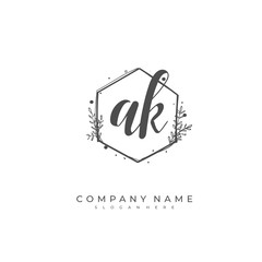 Handwritten initial letter A K AK for identity and logo. Vector logo template with handwriting and signature style.