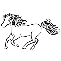 running horse, black outline on a white background