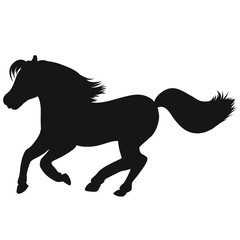 black silhouette of a fast galloping horse