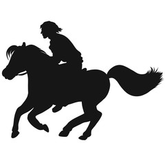 horseman quickly rides a horse, black silhouette