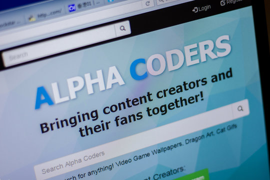 Ryazan, Russia - June 05, 2018: Homepage of AlphaCoders website on the display of PC, url - AlphaCoders.com.