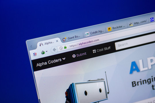 Ryazan, Russia - June 05, 2018: Homepage of AlphaCoders website on the display of PC, url - AlphaCoders.com.