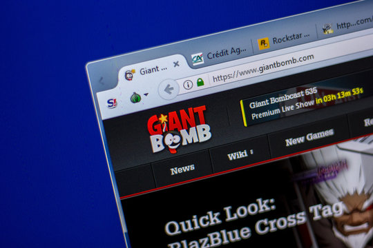 Ryazan, Russia - June 05, 2018: Homepage of GiantBomb website on the display of PC, url - GiantBomb.com.