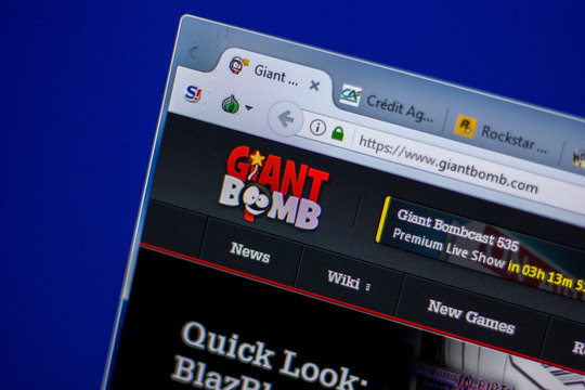Ryazan, Russia - June 05, 2018: Homepage of GiantBomb website on the display of PC, url - GiantBomb.com.