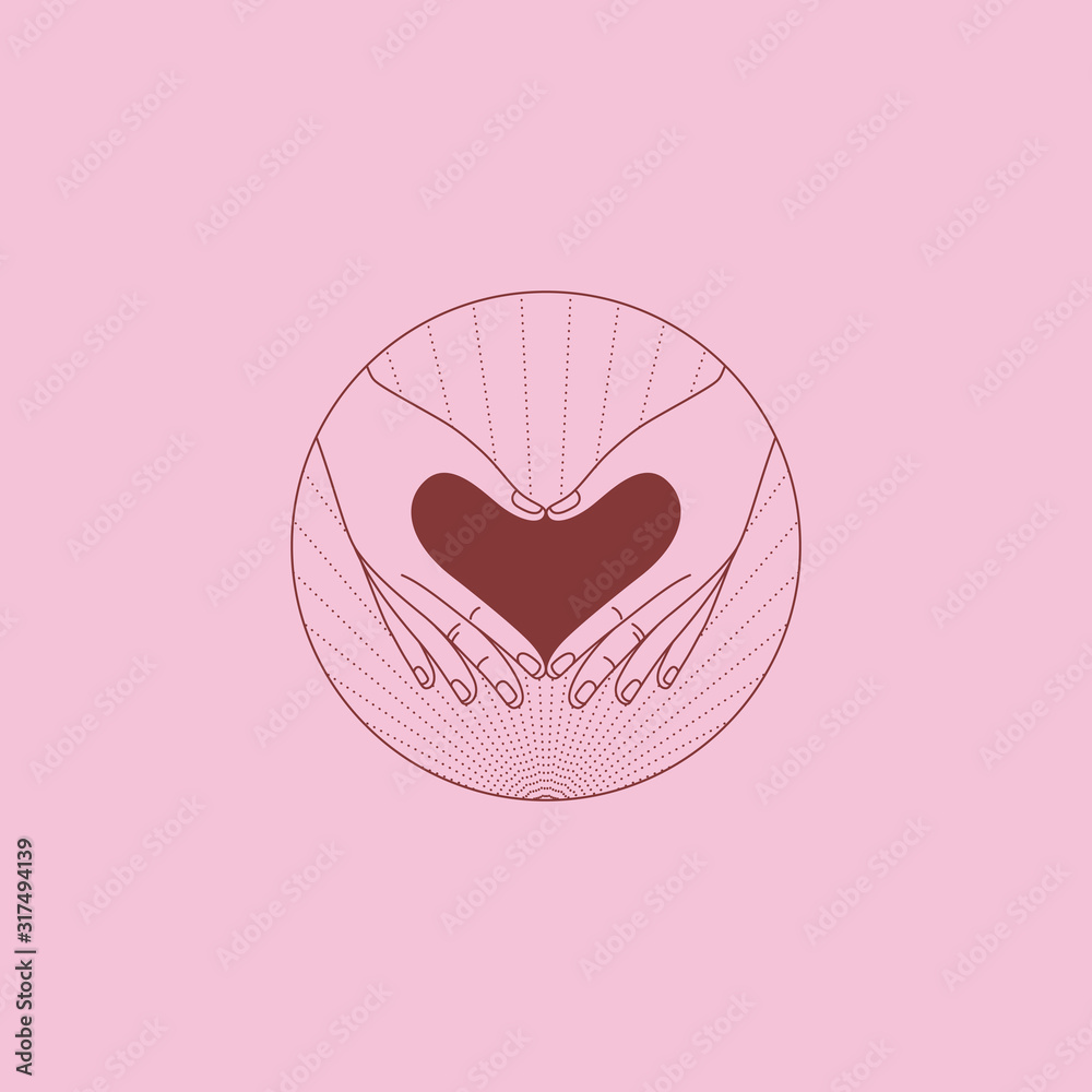 Aufkleber Vector abstract logo design template in trendy linear minimal style - hands with heart - symbol for cosmetics, jewellery, beauty products