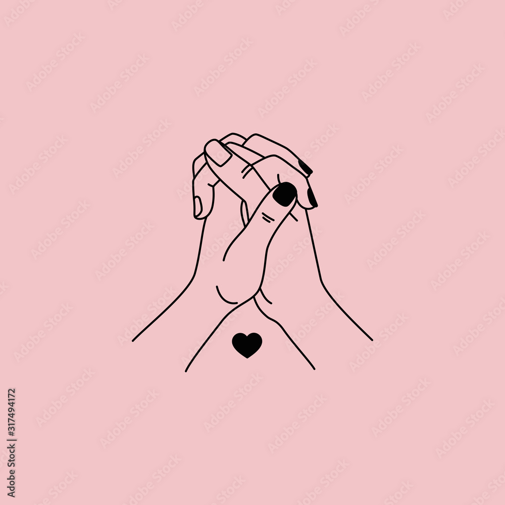 Poster Vector abstract logo design template in simple linear style - holding hands gesture - love and friendship concept - tattoo and sticker design element