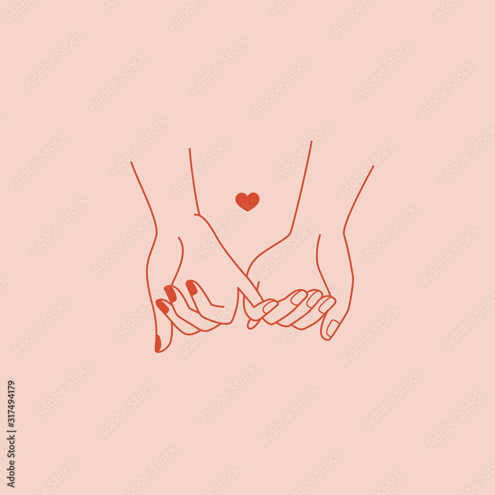 Poster Vector abstract logo design template in simple linear style - holding hands gesture - love and friendship concept - tattoo and sticker design element