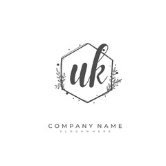 Handwritten initial letter U K UK for identity and logo. Vector logo template with handwriting and signature style.