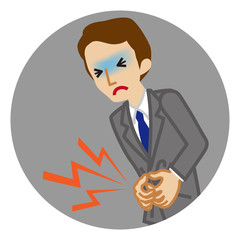 Businessman suffering from stomach ache - flu symptom clip art, circular icon