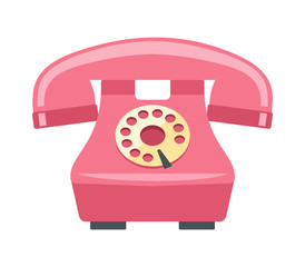 Vintage pink phone, vector illustration.