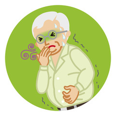 Senior man suffering from nausea - flu symptom clip art,  circular icon