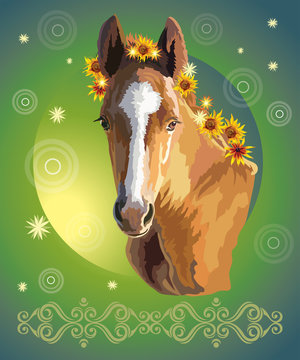 Horse portrait with flowers 32