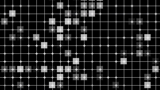 Abstract disco grid overlay of dance party squares flashing in an illuminated blinking block light pattern