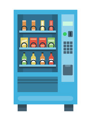 Vending machine with snacks and drinks, flat style vector illustration.