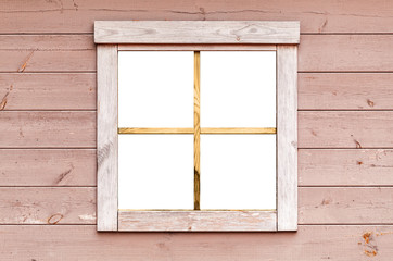 Blank square window in pink wooden wall