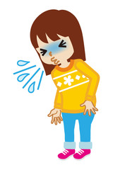 Toddler girl suffering from sneeze - flu symptom clip art, full length