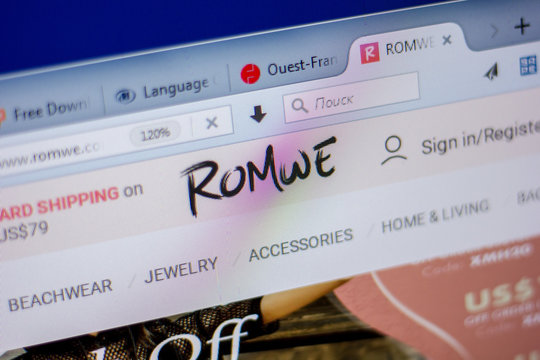 Ryazan, Russia - June 05, 2018: Homepage of RomWe website on the display of PC, url - RomWe.com.