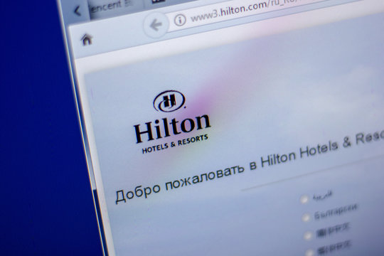 Ryazan, Russia - June 05, 2018: Homepage of Hilton website on the display of PC, url - Hilton.com.