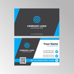 Modern Flat Business Card Template Design With Blue and Black Color, Professional Business Card Vector Editable