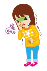 Toddler girl suffering from nausea - flu symptom clip art, full length