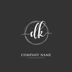  Handwritten initial letter D K DK for identity and logo. Vector logo template with handwriting and signature style.