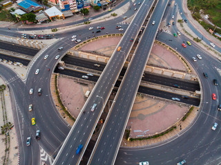 Circular junction cross transport road with car movement