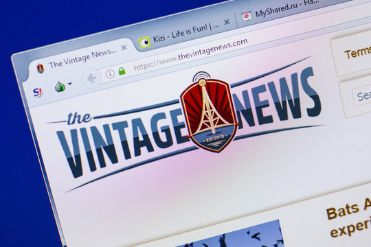 Ryazan, Russia - June 16, 2018: Homepage of TheVintageNews website on the display of PC, url - TheVintageNews.com.