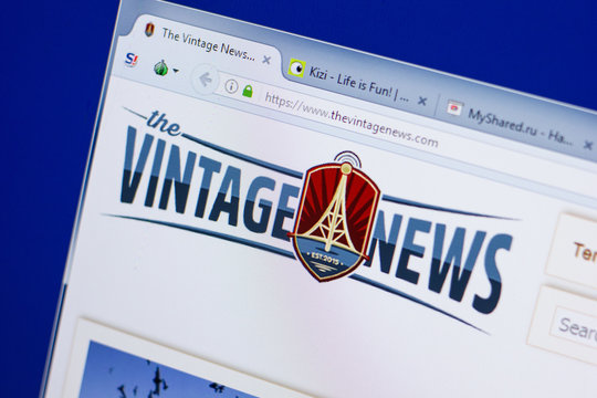 Ryazan, Russia - June 16, 2018: Homepage of TheVintageNews website on the display of PC, url - TheVintageNews.com.