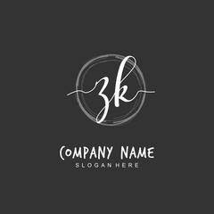 Handwritten initial letter Z K ZK for identity and logo. Vector logo template with handwriting and signature style.