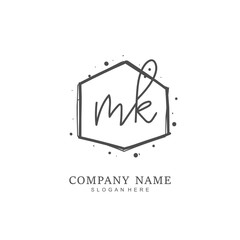 Handwritten initial letter M K MK for identity and logo. Vector logo template with handwriting and signature style.