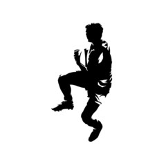 Fototapeta na wymiar Rugby player catching ball, isolated vector silhouette, ink drawing