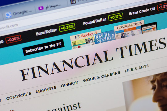 Ryazan, Russia - June 16, 2018: Homepage of Financial Times website on the display of PC, url - FT.com.
