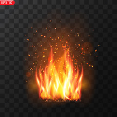 Realistic burning fire flames vector effect with transparency for design