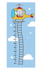 Elephant flying by helicopter. Wall meter for children