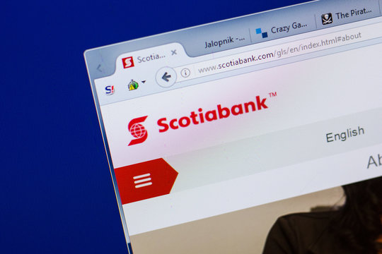 Ryazan, Russia - June 16, 2018: Homepage of ScotiaBank website on the display of PC, url - ScotiaBank.com.