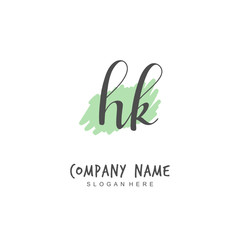  Handwritten initial letter H K HK for identity and logo. Vector logo template with handwriting and signature style.
