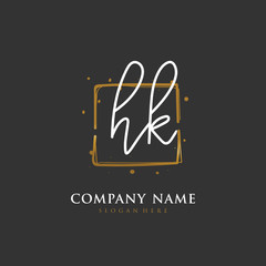  Handwritten initial letter H K HK for identity and logo. Vector logo template with handwriting and signature style.