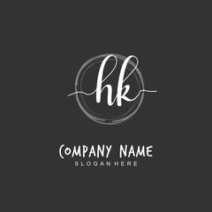  Handwritten initial letter H K HK for identity and logo. Vector logo template with handwriting and signature style.
