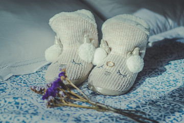 wedding ring on the bed, valentines day