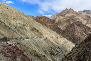 Landscape view of mountain roads of ladakh, India