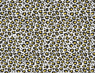 Print. Leopard spotted fur texture. Vector repeating seamless orange black white