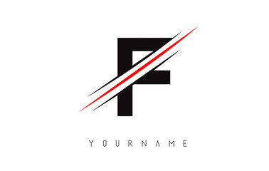 F Letter Logo Design with Creative Red Cut.