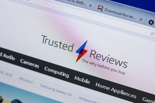 Ryazan, Russia - June 16, 2018: Homepage of TrustedReviews website on the display of PC, url - TrustedReviews.com.
