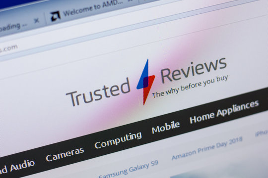 Ryazan, Russia - June 16, 2018: Homepage of TrustedReviews website on the display of PC, url - TrustedReviews.com.